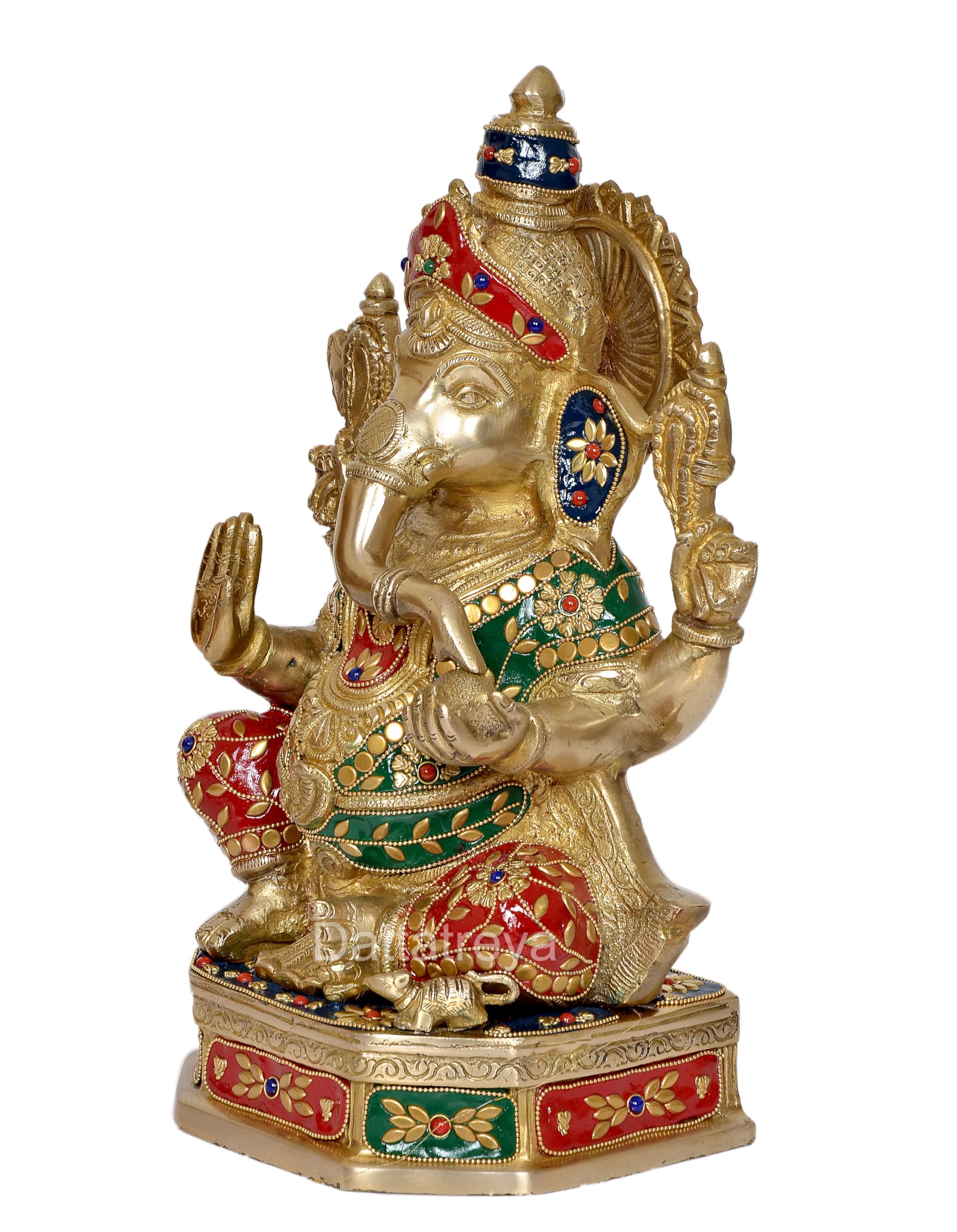 Dattatreya Brass Ganesh Statue Lord Ganesha Idol For Home Decor And Pooja Hindu God Ganapati Figurine (Height 14 Inch)